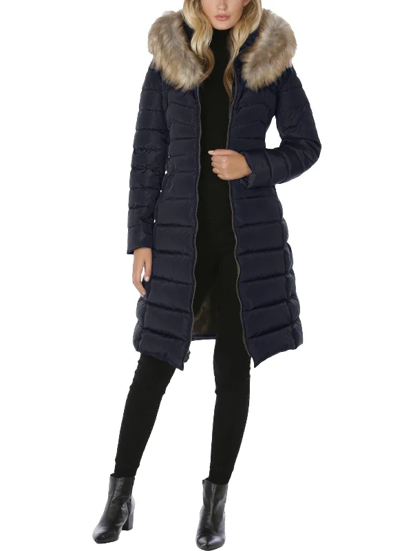 Womens Faux Fur Trim Cold Weather Parka Coat