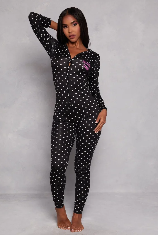 Pillow Talk Polka Dot Print Button Front Pajama Onesie