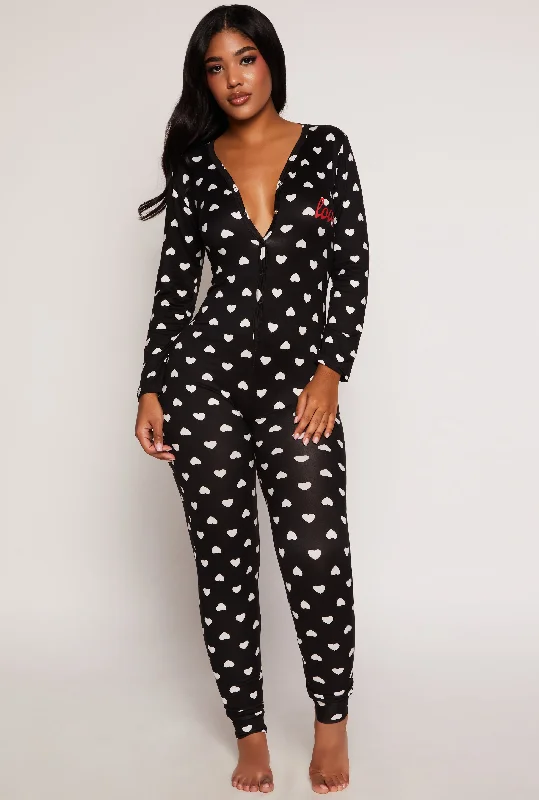 Soft Knit Heart Print Love Pajama Onesie