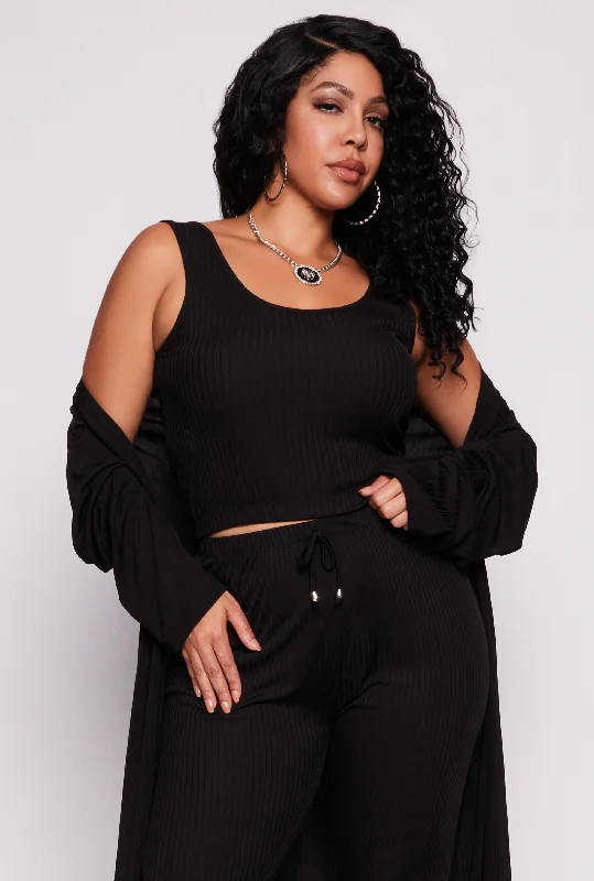 Plus Size Ribbed Knit Scoop Neck Tank Top