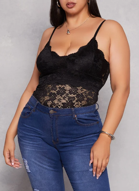 Plus Size Scalloped Lace Plunge Cami