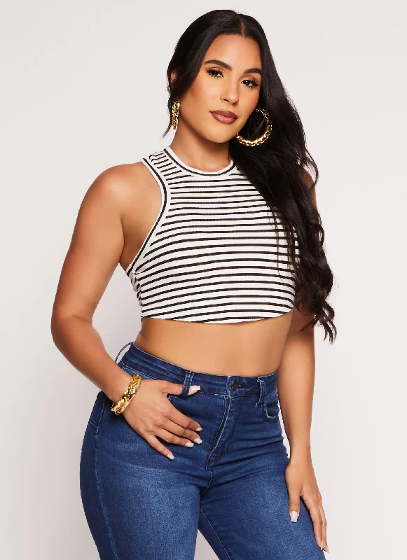 Stripe Racerback Crop Tank Top