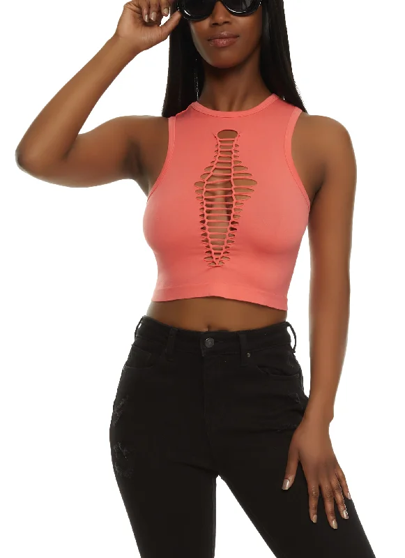 Laser Cut Front Cropped Tank Top