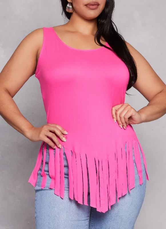 Plus Size Scoop Neck Fringe Hem Tank Top