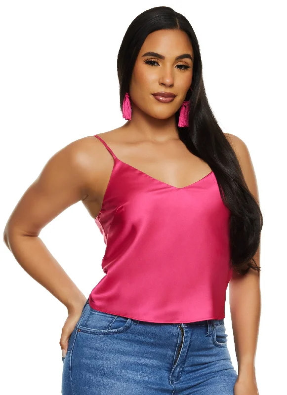 Satin V Neck Cropped Cami