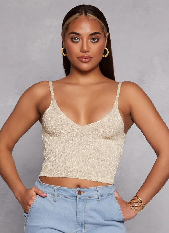 Lurex Ribbed Knit Cropped Cami