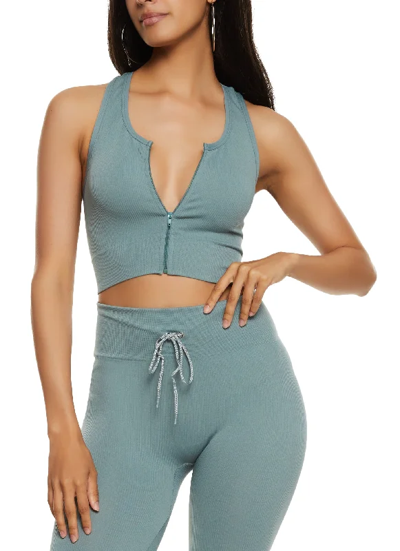 Seamless Ribbed Zip Front Tank Top