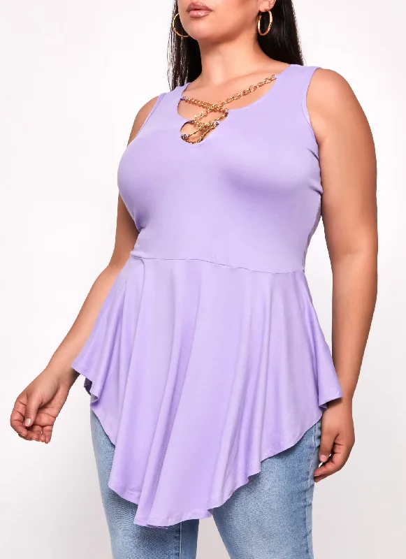 Plus Size Chain Detail Peplum Tunic Tank Top