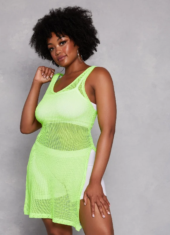 Plus Size Fishnet Side Slit Tank Top