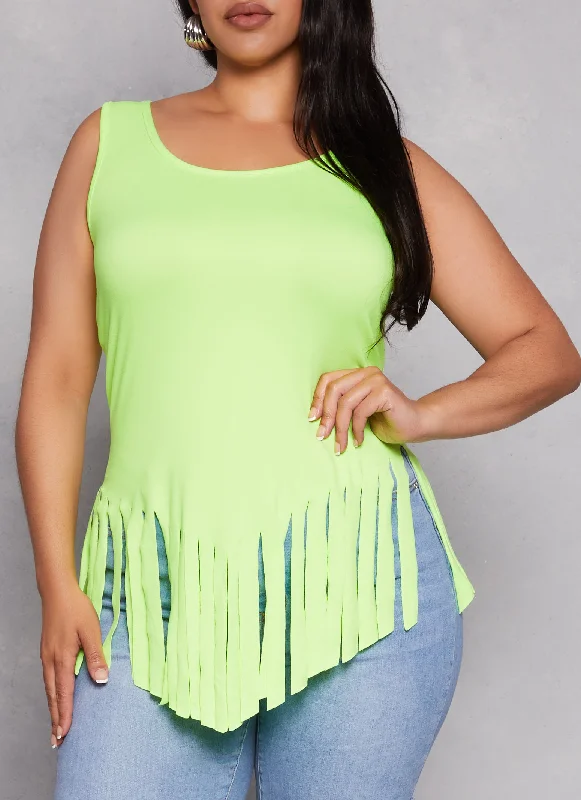 Plus Size Scoop Neck Fringe Hem Tank Top