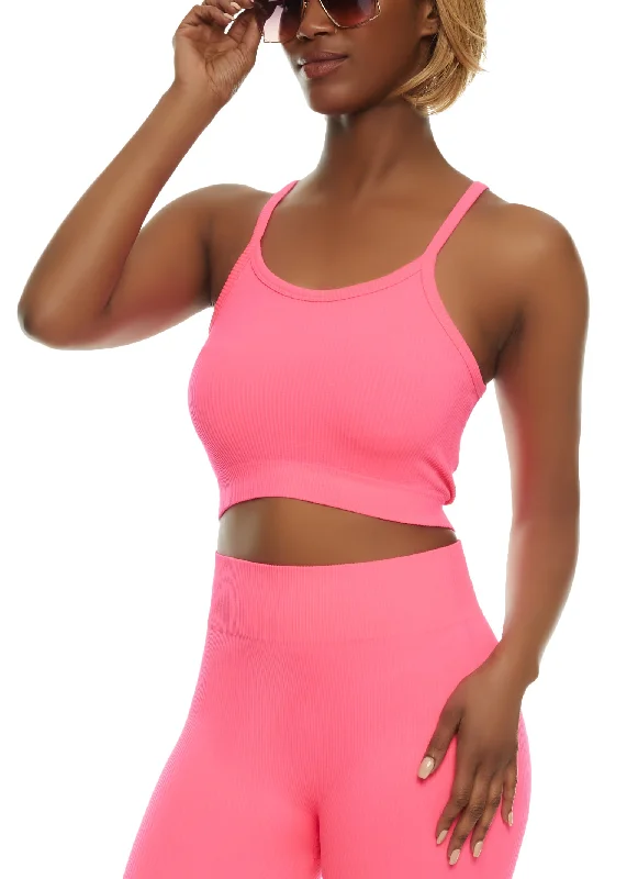 Ribbed Knit Seamless Sleeveless Crop Top