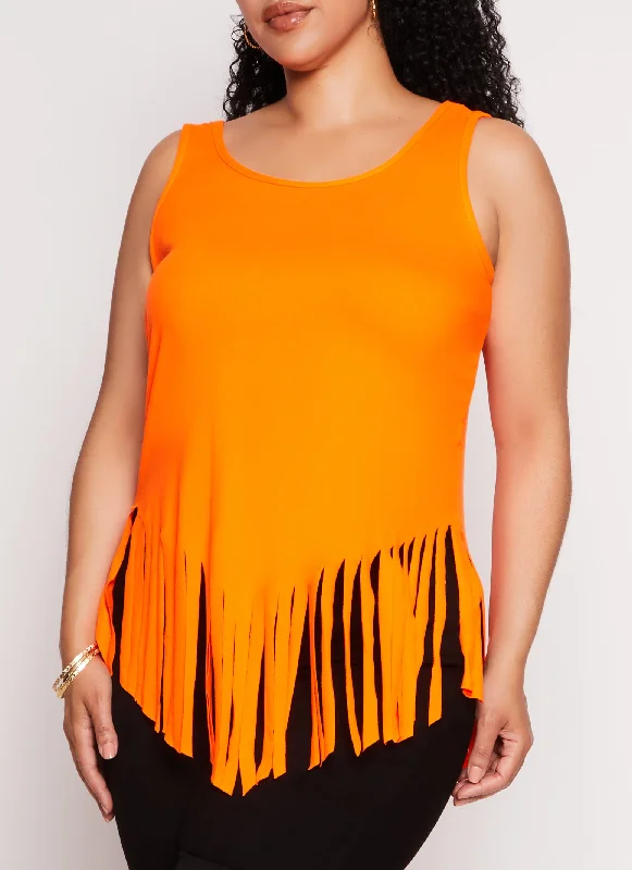 Plus Size Scoop Neck Fringe Hem Tank Top