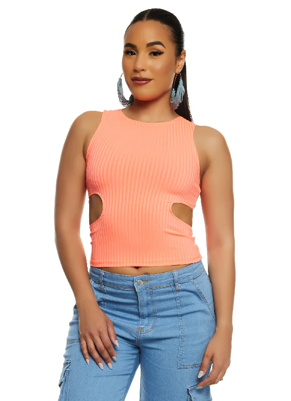 Ribbed Knit Cut Out Side Tank Top