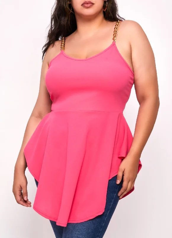 Plus Size Chain Strap Peplum Tunic Cami