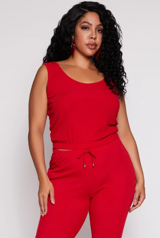 Plus Size Ribbed Knit Scoop Neck Tank Top