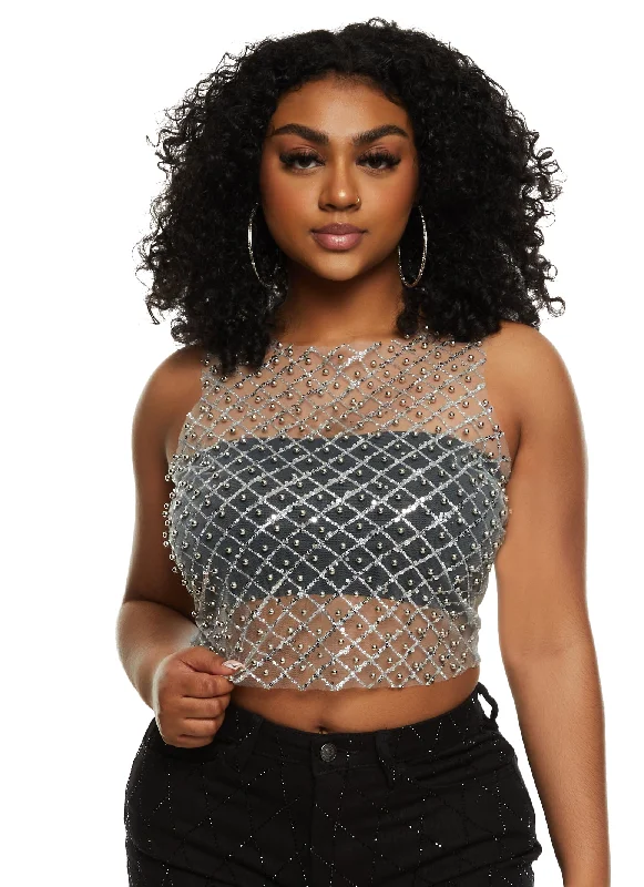 Beaded Mesh Tank Top