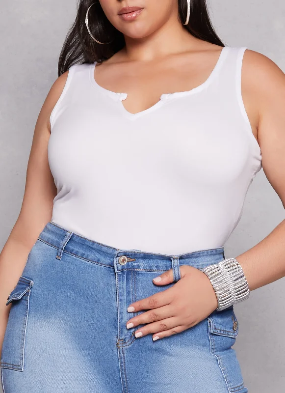 Plus Size Basic Notch Neck Tank Top