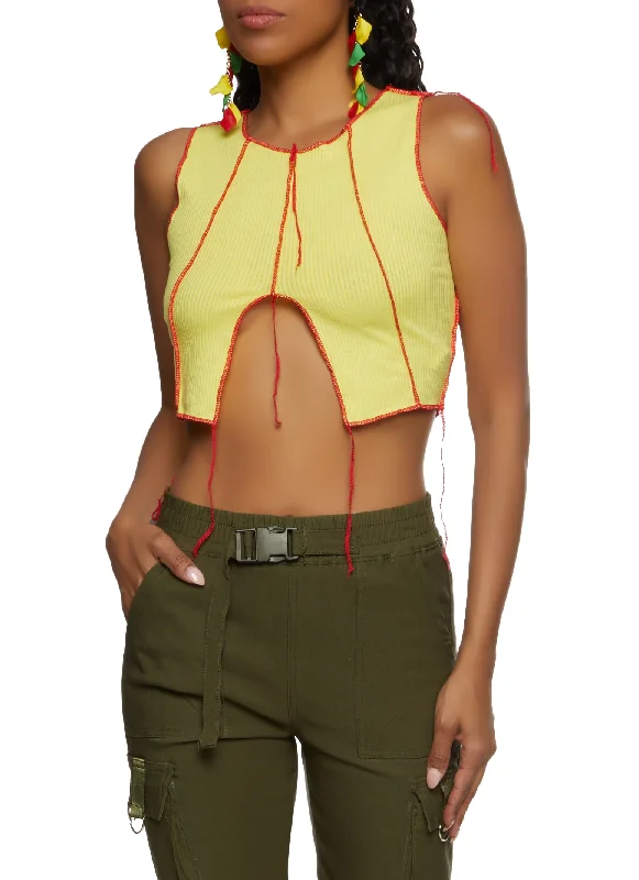 Contrast Decorative Stitch Split Hem Cropped Tank Top