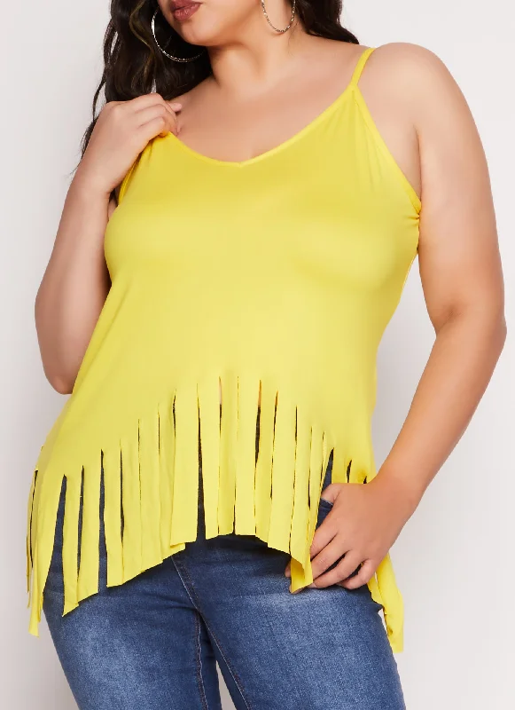 Plus Size V Neck Fringe Hem Cami