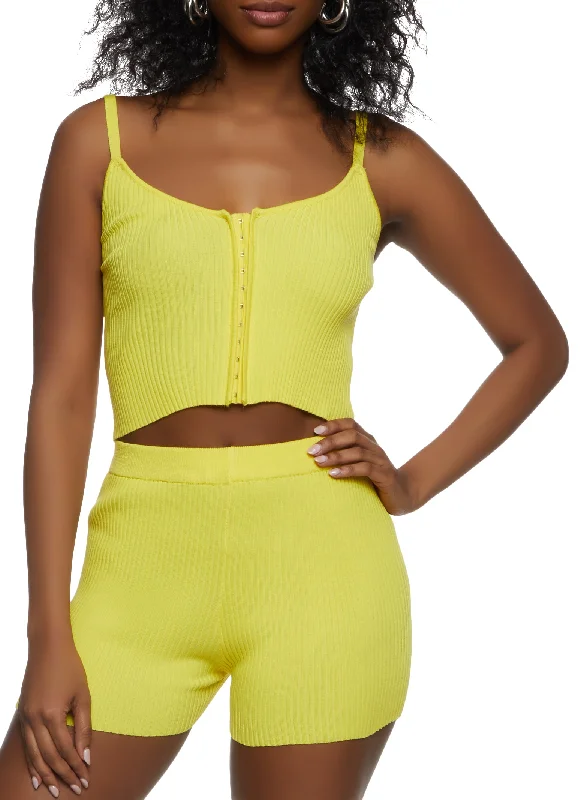 Ribbed Hook and Eye Cropped Cami