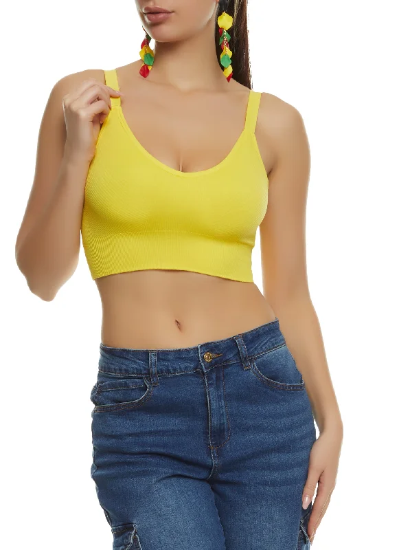 Seamless Solid Ribbed Knit Cropped Cami